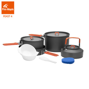 Fire Maple Feast4 Outdoor Camping Hiking Cookware Backpacking Cooking Picnic 2 Pots 1 Frypan 1 Kettle Set Foldable Handle FMC-F4, cool gadgets and gears,[product_description] - wilderneeds