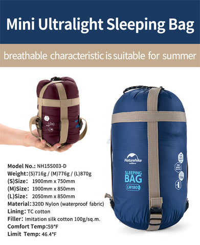 NatureHike 200cmx85cm Ultralight Sleeping Bag, sleeping bag,[product_description] - wilderneeds
