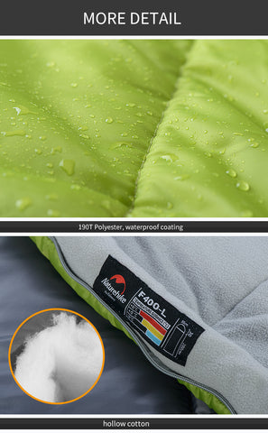 Naturehike F400 Ultralight Portable Envelope Cotton Sleeping Bag Size M/L, sleeping bag,[product_description] - wilderneeds