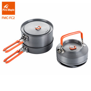 Fire Maple Outdoor Camping Hiking Cookware Backpacking Cooking Picnic 2 Pots 1 Frypan 1 Kettle Set Foldable Handle FMC-FC2, cool gadgets and gears,[product_description] - wilderneeds